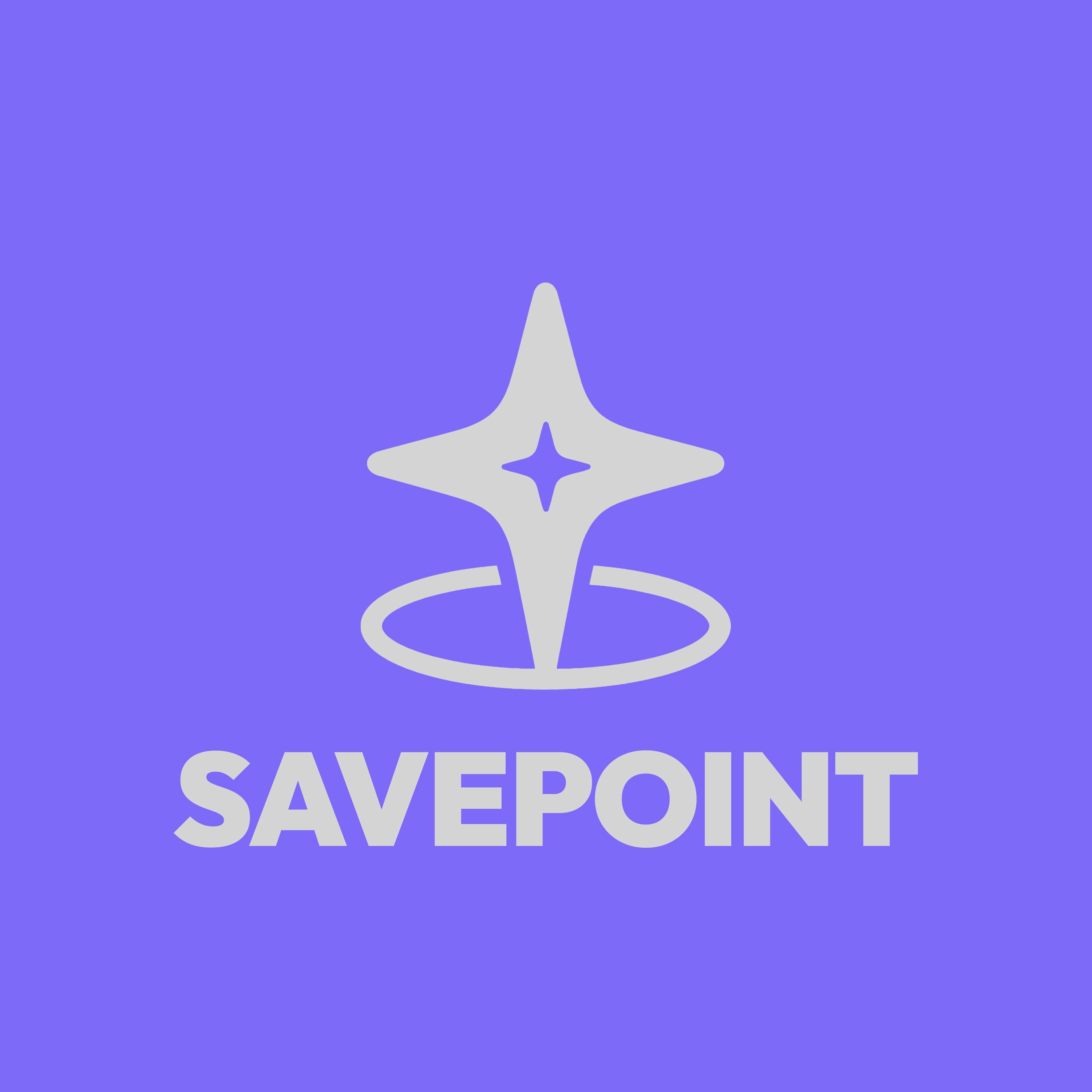 Logo vertical de Savepoint sobre fondo violeta